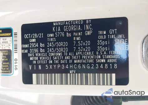 2022 Kia Telluride Ex z USA, uszkodzony, nr VIN 5XYP34HC6NG234818